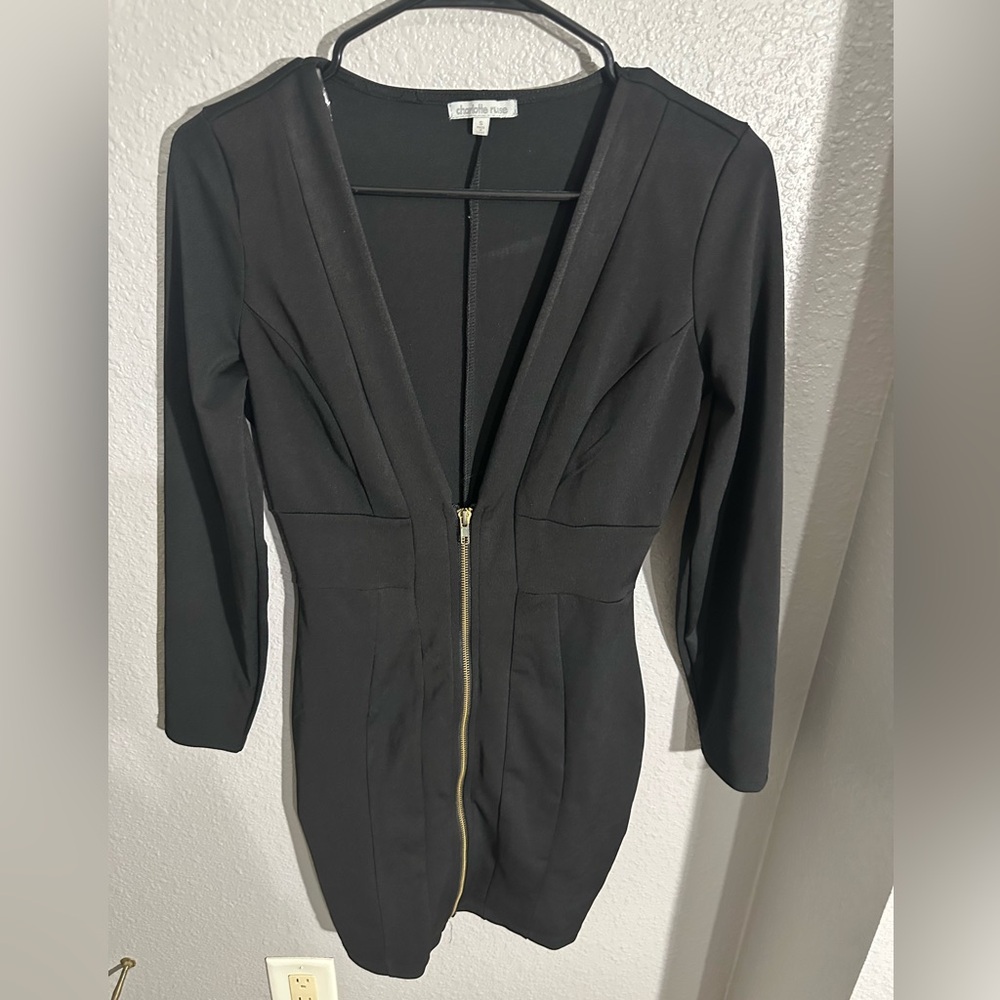 Charlotte Russe Black Long Sleeve Dress with Gold Zipper